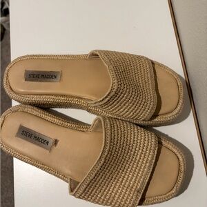 Steve Madden Beige Woven Slide Mules
